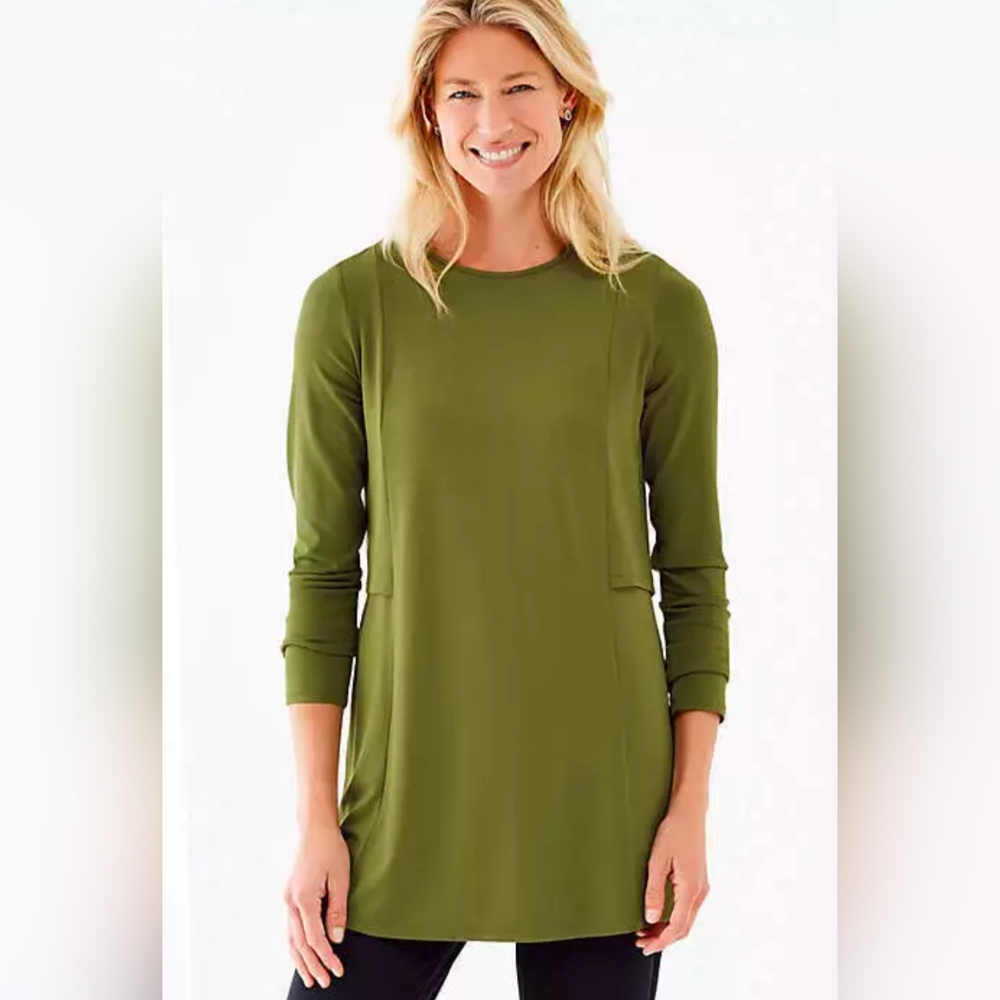 J. Jill Wearever Collection Seamed Layered-Back Tunic Green Pesto colorSize M